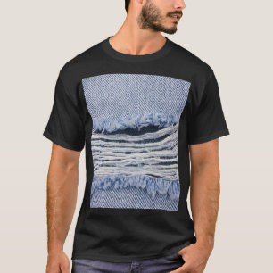 Light Blue Torn Jeans Texture T-Shirt