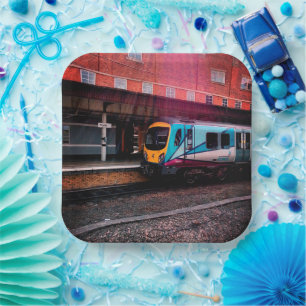 Light blue train paper plate