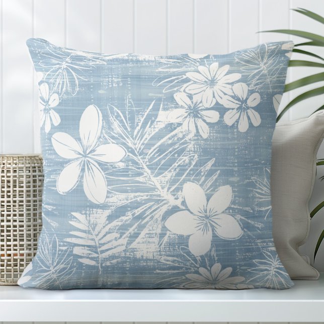 Light Blue Tropical Flowers Throw Pillow (Creator Uploaded)