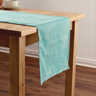 Light blue tropical palm leaves luxury pattern short table runner