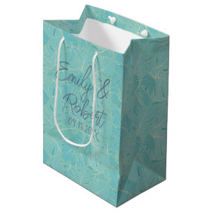 Light blue tropical palm leaves pattern medium gift bag