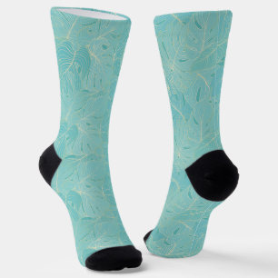 Light blue tropical palm leaves pattern socks