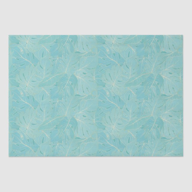 Light blue tropical palm leaves pattern tissue paper (Front)