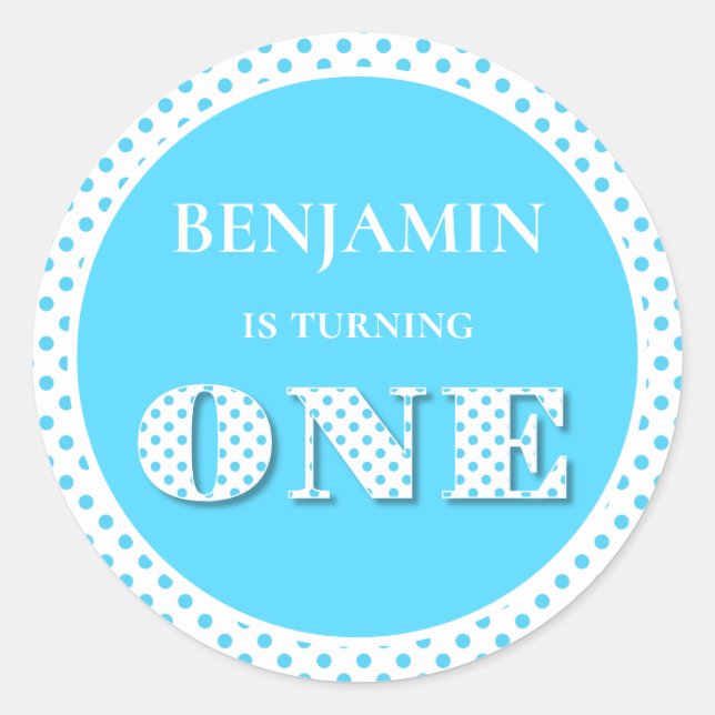 Light Blue Turning One Polka Dot Classic Round Sticker (Front)