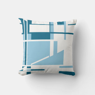 Light Blue Turquoise on White Abstract Art Shapes Cushion