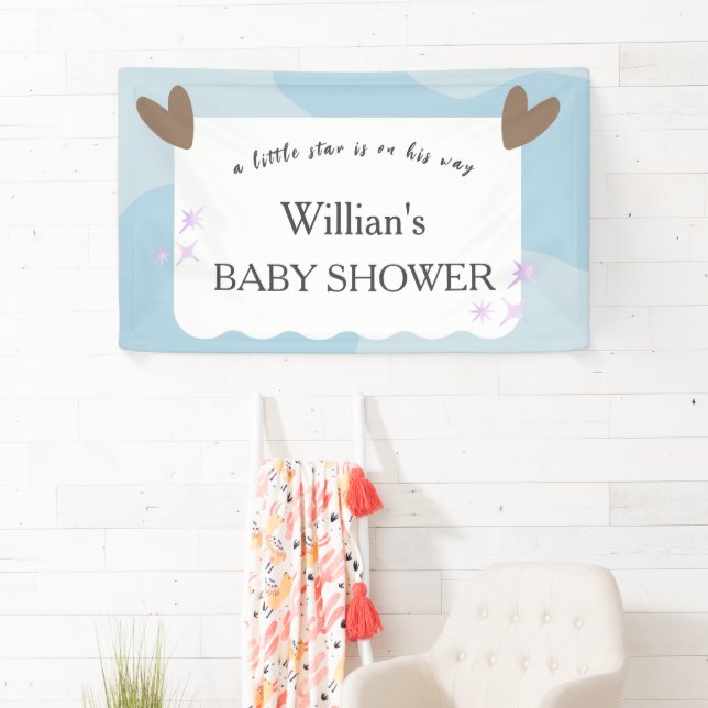 Light Blue Twinkle Star Baby Shower Welcome Banner (Insitu)