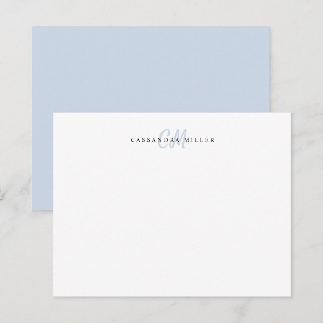 Light Blue Two Letter Initial Monogram Name Card (Front/Back)