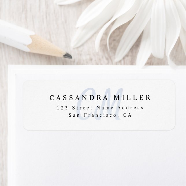 Light Blue Two Letter Monogram Name Return Address Label (Insitu)