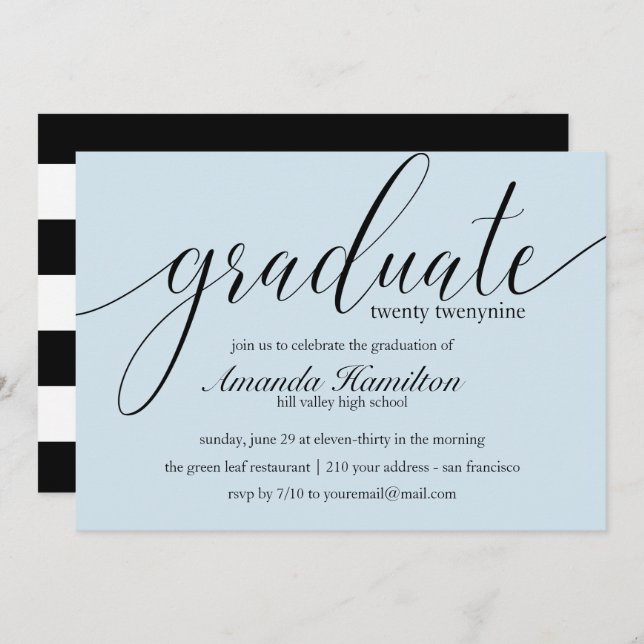 Light Blue  typography Graduation Invitation (Front/Back)
