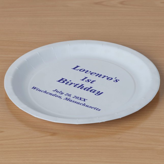 Light Blue Typography Style Kids Birthday Paper Plate (Typography style minimalist light blue kids birthday paper plate)