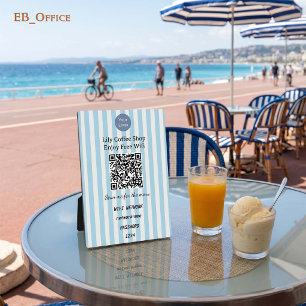 Light Blue Vertical Stripes QR Code Wifi Pedestal Plaque