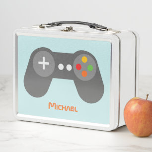 Light Blue Video Game Controller Metal Lunch Box