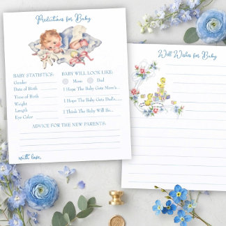 Light Blue Vintage Baby Boy Shower Prediction