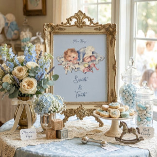 Light Blue Vintage Boy Baby Shower Sweets & Treats Poster