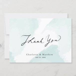 Light Blue Watercolor Caligraphy Wedding Thank You Card