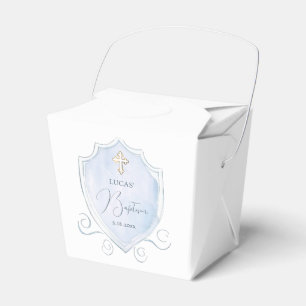 Light Blue Watercolor Crest Baptism Take Out Favour Box