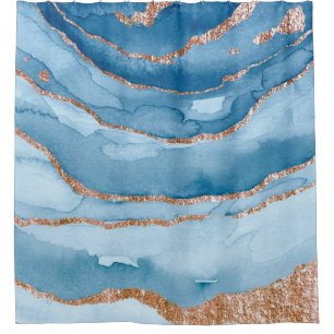 Light Blue Watercolor Design Home Glitter Marble Shower Curtain