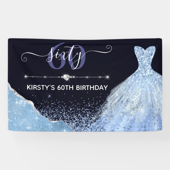 Light Blue Watercolor Dress Birthday Banner (Horizontal)