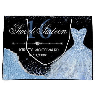Light Blue Watercolor Dress Sweet 16 Birthday Large Gift Bag
