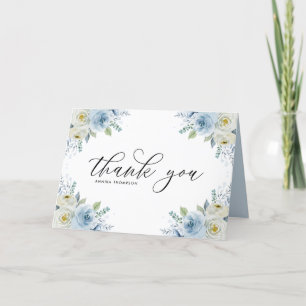 Light Blue Watercolor Floral Bouquet Wedding Thank You Card