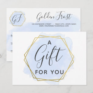 Light Blue Watercolor & Gold Gift Certificate Card