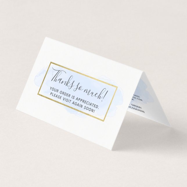 Light Blue Watercolor Modern Gold Thank You Card (Front)