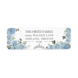 Light Blue Watercolor Roses & Tiara Return Address Label