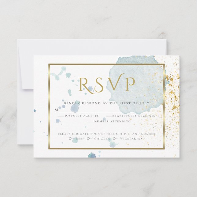 Light Blue Watercolor Splatters Meal Choice RSVP (Front)