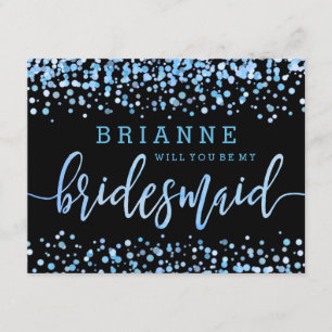 Light Blue Watercolor Will You Be My Bridesmaid Invitation