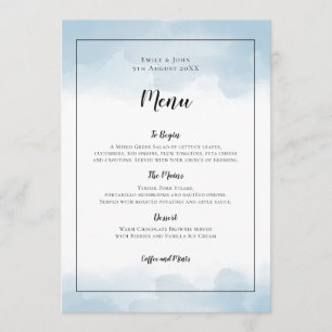 Light Blue Watercolors Black Script Wedding Menu