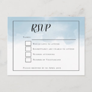 Light Blue Watercolors Script Wedding RSVP Postcard