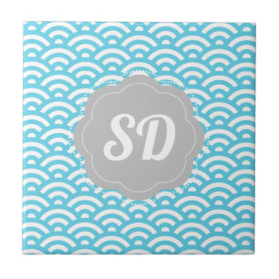 Light Blue Wave Custom Monogram Ceramic Tile