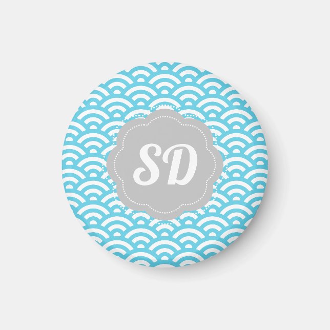 Light Blue Wave Custom Monogram Magnet (Front)