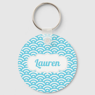 Light Blue Wave Custom Name Key Ring