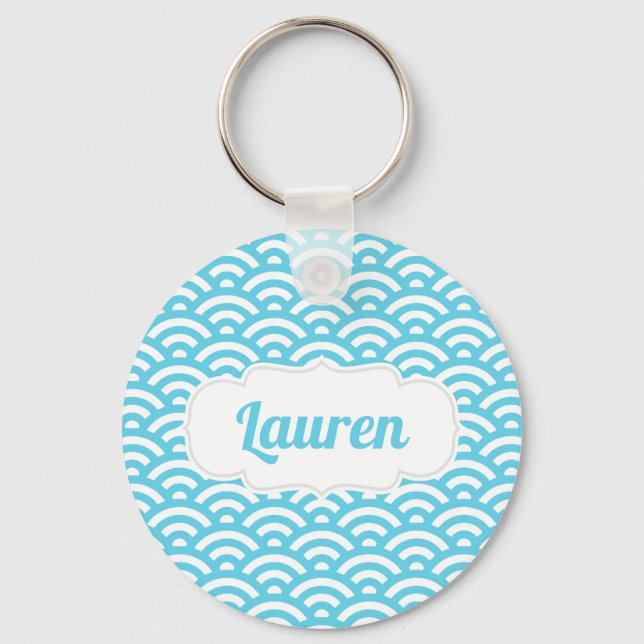 Light Blue Wave Custom Name Key Ring (Front)