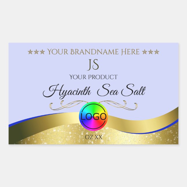 Light Blue Wavy Gold Logo Monogram Product Label (Front)