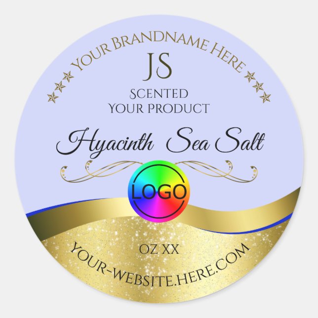 Light Blue Wavy Gold Logo Monogram Product Label (Front)