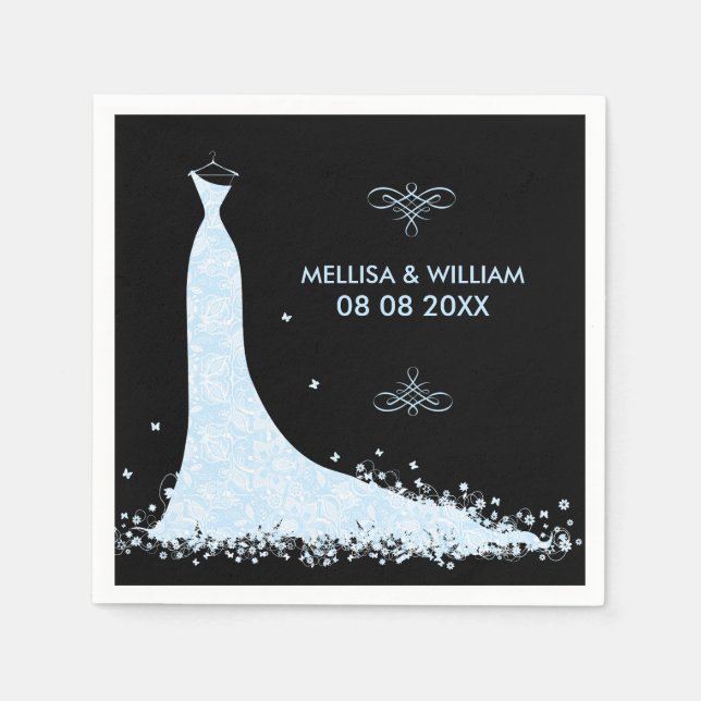 Light-blue Wedding Dress & Black Background Napkin (Front)