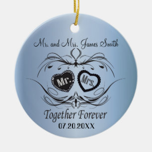 Light Blue Wedding Keepsake Ceramic Tree Decoration