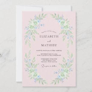 Light Blue Whimsical Floral Wedding Invitation