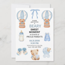 LIGHT BLUE WHITE 5X7 BEAR BOY BABY SHOWER