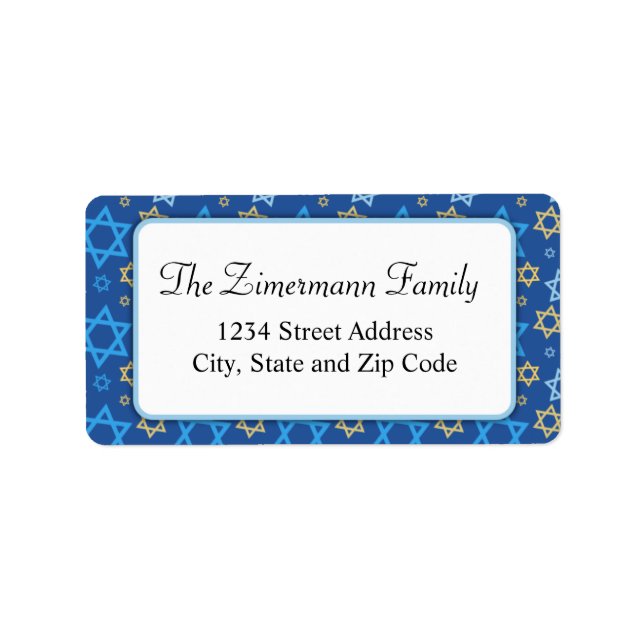 Light Blue White and Gold Star of David Pattern Label (Front)