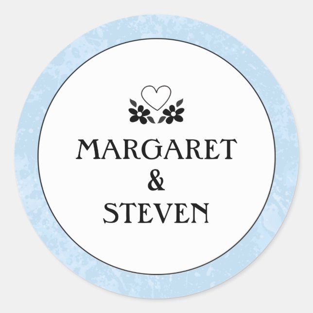 Light Blue, White & Black Wedding Circle Sticker (Front)