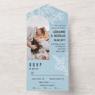 Light Blue White Blossoming Branches Photo Wedding All In One Invitation