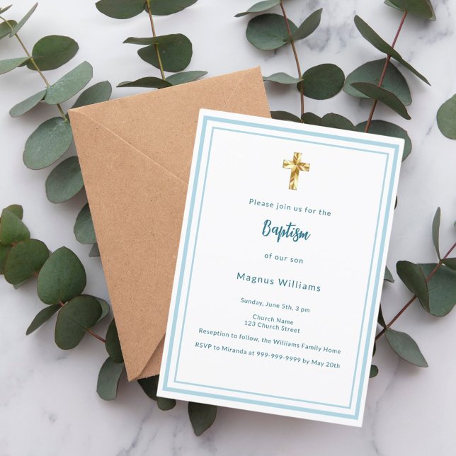 Light blue white boy Baptism Invitation (Creator Uploaded)