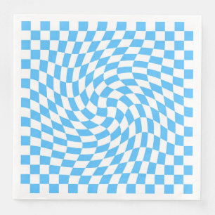 Light Blue & White Checkered Checkerboard Pattern  Napkin