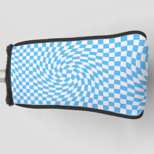 Light Blue & White Chequered Chequerboard Pattern Golf Head Cover