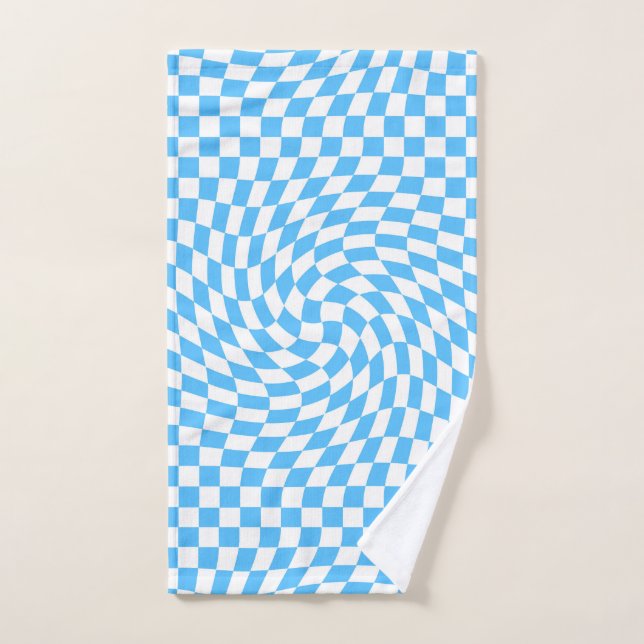 Light Blue & White Chequered Chequerboard Pattern  Hand Towel (Hand Towel)