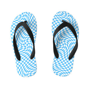 Light Blue & White Chequered Chequerboard Pattern  Kid's Thongs