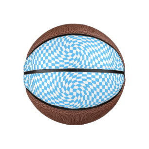 Light Blue & White Chequered Chequerboard Pattern  Mini Basketball